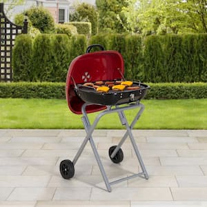 Portable Charcoal Grill in Red with Charcoal Tray and Grate