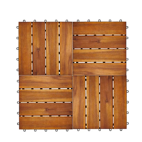 Pro Space 12 in. x 12 in. Acacia Wood Interlocking Brown Flooring Deck Tile 4 Slats (10-Pack)