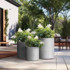 10 in. 13 in. 16in. Dia Stone Finish Extra Large Tall Round Concrete Plant Pot/Planter for Indoor and Outdoor Set of 3