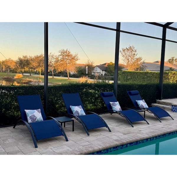 PURPLE LEAF Patio Aluminum Outdoor Chaise Lounge Set Beach Pool Sunbathing Lawn Lounger Chair Side Table Included (Set of 4)