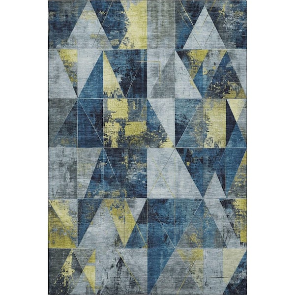 Mayfield Premium Machine Washable Abstract AMF1888 Navy 10 ft. x 14 ft. Area Rug