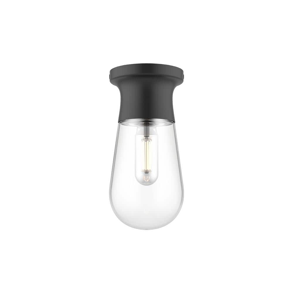 Matte Black Glass Teardrop Semi-Flush Mount Light