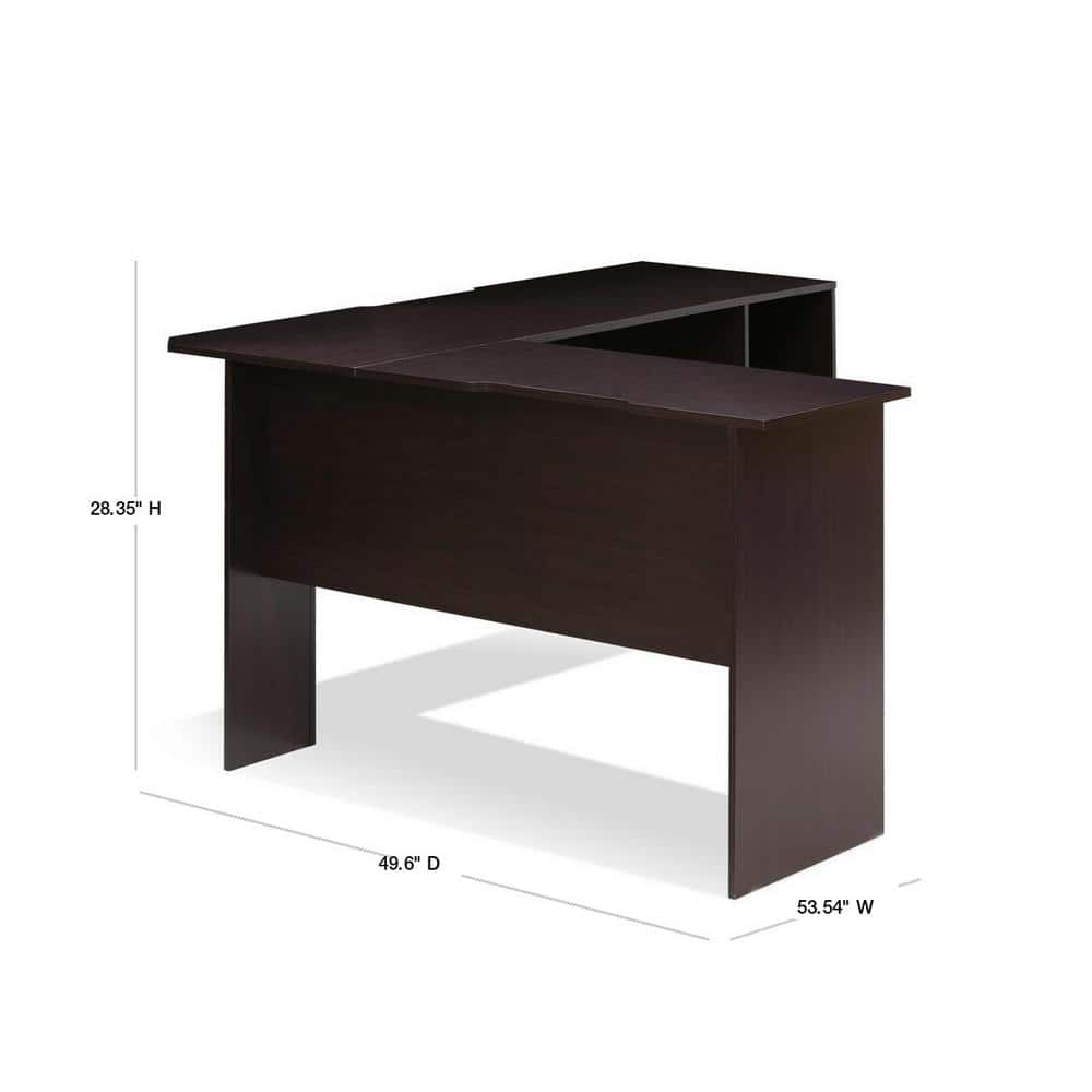 Espresso Wood L-Shaped Corner Computer Desk with Shelves