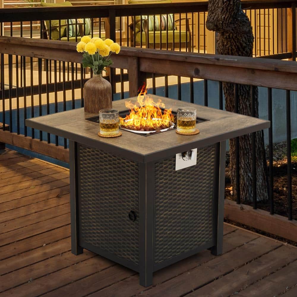 Nuu Garden Black Ceramic and Iron Gas Fire Pit Table