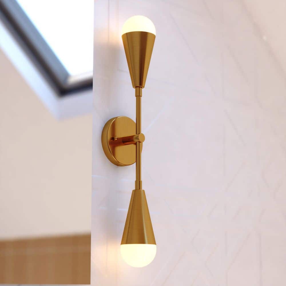 Zurich 18 in. 2-Light Muted Brass Gold Vanity Light Modern Wall Sconce Metal Cone Shade LED Compatible, Bathroom Fixture price history on PriceWatchPro