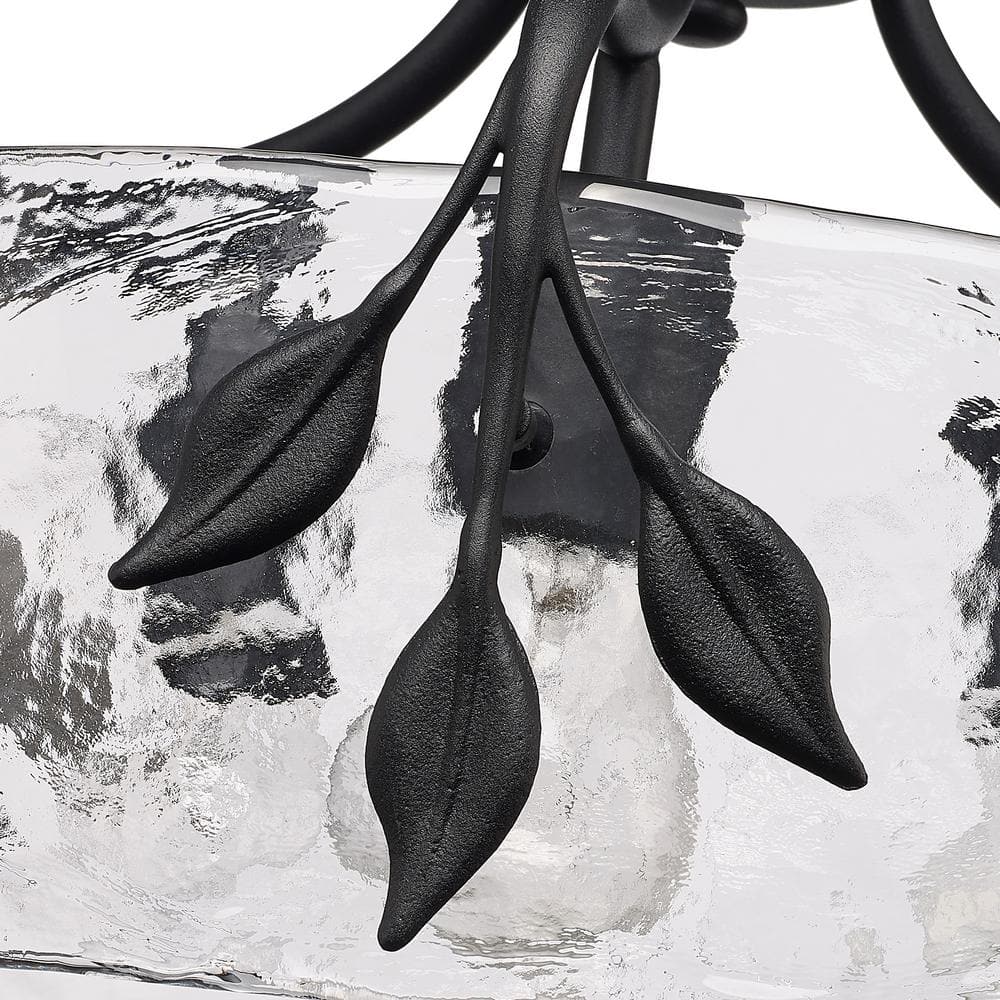 Natural Black Hammered Glass 3-Light Semi-Flush Mount