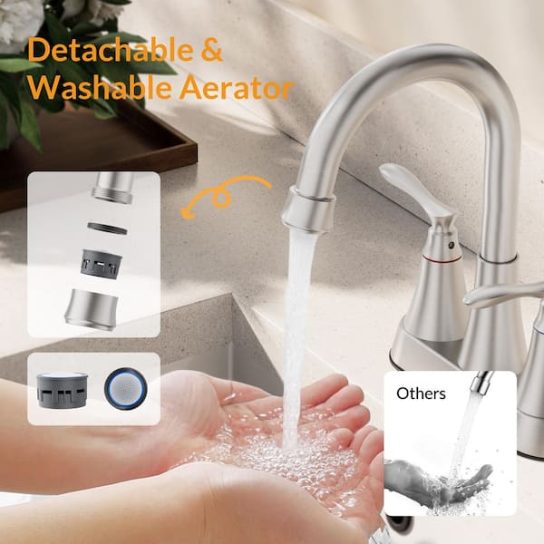 BWE 4 in. Centerset 2-Handle High-Arc Bathroom Faucet in Brushed
