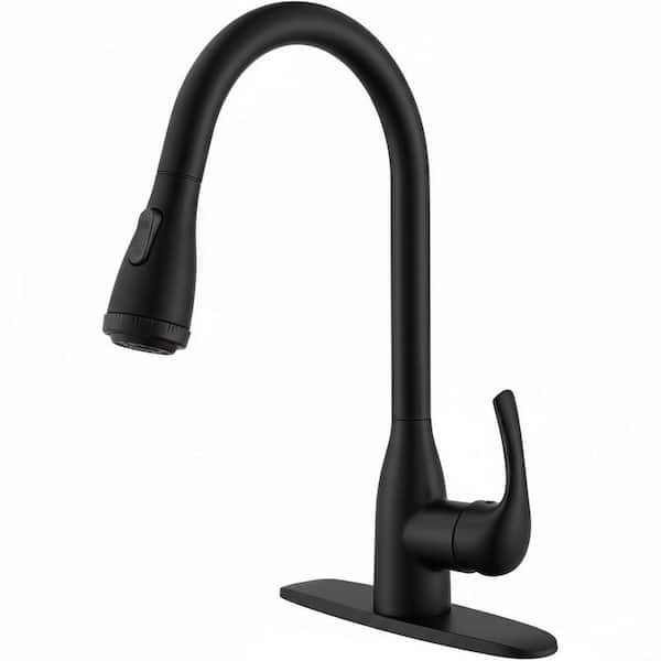 Angus Single Handle High Arc Pull-Down Sprayer Kitchen Faucet in Matte Black