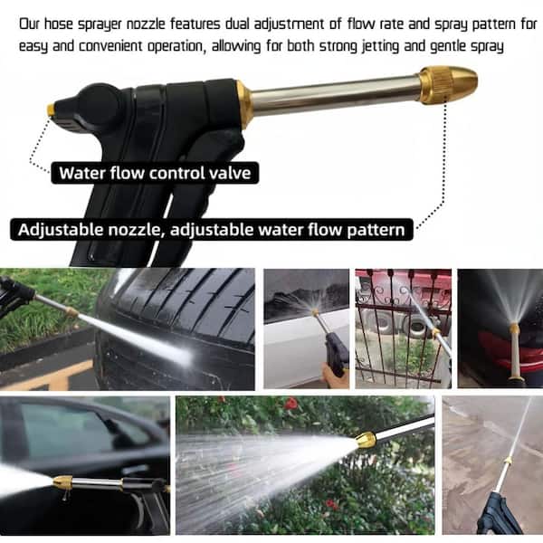 Unbranded Cordless High Pressure Adjustable Garden Hose Nozzle Sprayer with  Flow Control Valve and Brass Quick Connector OF162PH033