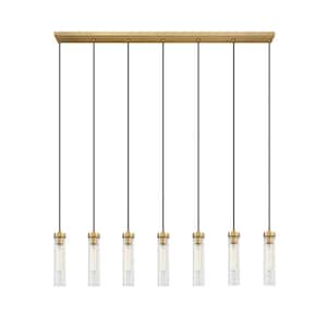 Beau 7-Light Rubbed Brass Shaded Linear Chandelier with Clear Glass Shade with No Bulbs Included