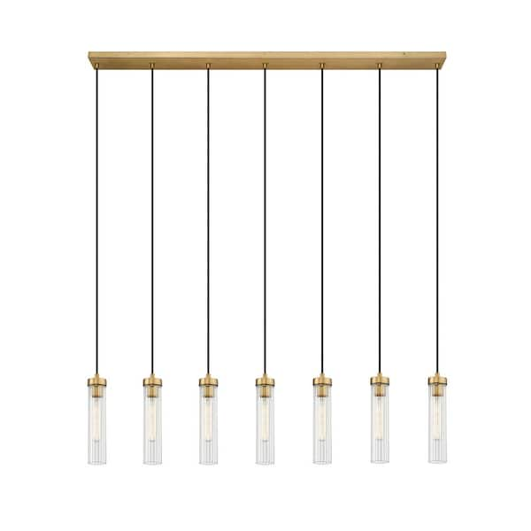 Beau 7-Light Rubbed Brass Shaded Linear Chandelier with Clear Glass ...