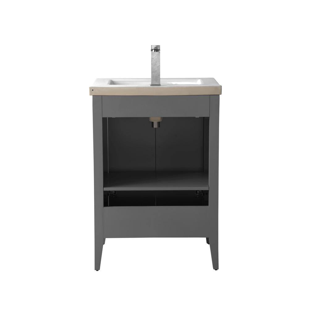 Gray Freestanding Single Bathroom Vanity with Ceramic Top