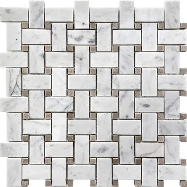 Apollo Tile White and Beige 12 in. x 12 in. Basketweave Polished Marble Mosaic Floor and Wall Tile (5-Pack) (5 sq. ft./Case)