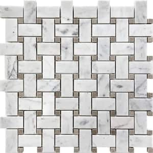 White and Beige 12 in. x 12 in. Basketweave Polished Marble Mosaic Floor and Wall Tile (24 Cases/120 sq. ft./Pallet)