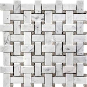 White and Beige 12 in. x 12 in. Basketweave Polished Marble Mosaic Floor and Wall Tile (50 Cases/250 sq. ft./Pallet)