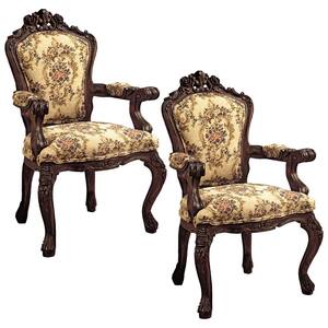 Carved Rocaille Cherry Mahogany Arm Chair (Set of 2)