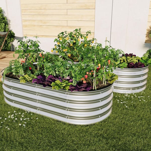4 x 2 x 1 in. Outdoor Garden Galvanized Metal Garden Bed, Silver 1-Pieces