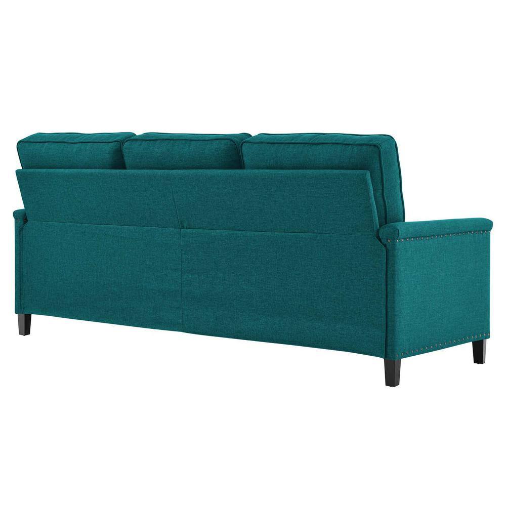 Teal Fabric Lawson Sectional Sofa with Nailhead Trim