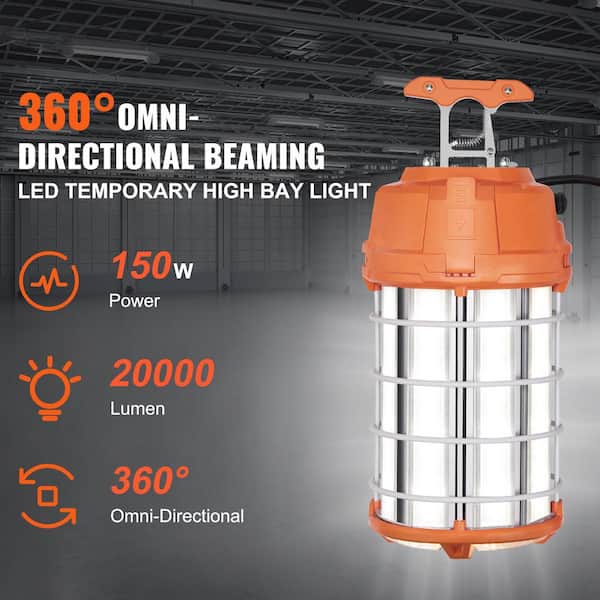 150W LED Work Lamp, 20000 lm, 5000K, Durable and Water-Resistant, Linkable, Ceiling/Stand Mount for Job Site