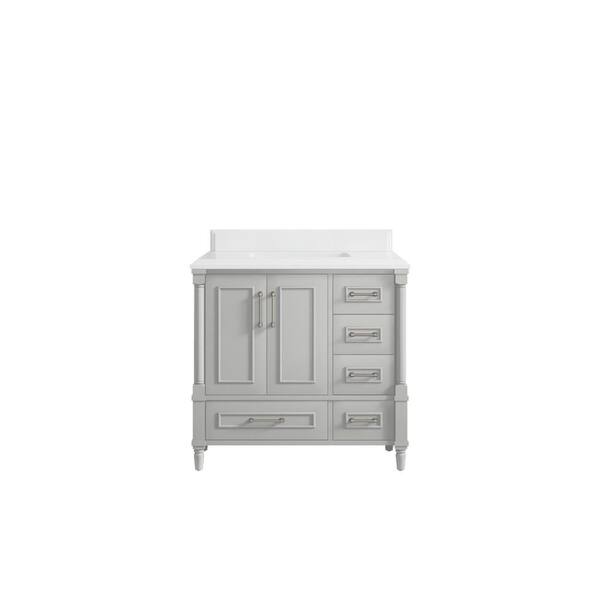 Willow Collections Hudson 36 in. W x 22 in. D x 36 in. H Single Sink Bath Vanity Center in Gray with Cove Edge White Quartz Top