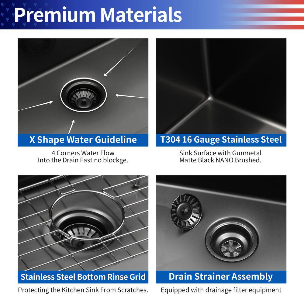 28'' Black Stainless Steel Drop-In Single Bowl Kitchen Sink