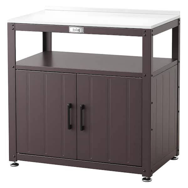 Garden Potting Bench in Brown with Storage Cabinet