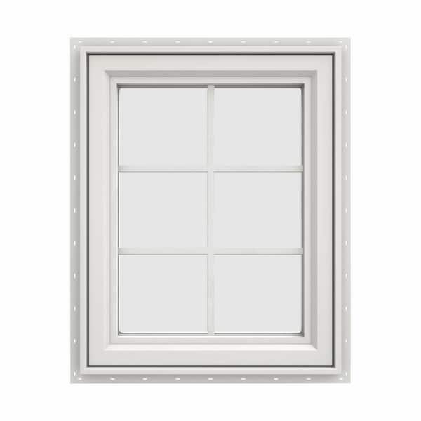 JELD-WEN 23.5 in. x 29.5 in. V-4500 Series White Vinyl Right-Handed Casement Window with Colonial Grids/Grilles