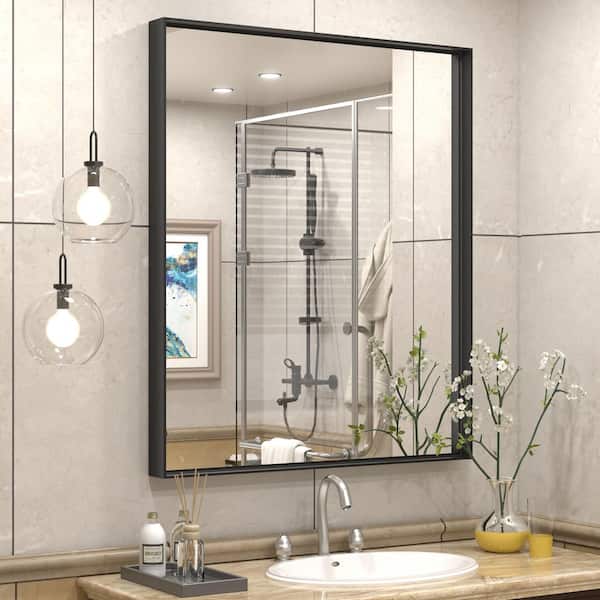30 in. W x 36 in. H Rectangular Aluminum Alloy Framed and Tempered Glass Wall Bathroom Vanity Mirror in Matte Black