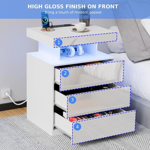 WOODYHOME Modern White 3-Drawer 26.8 in. H x 19.7 in. W x 15.8 in