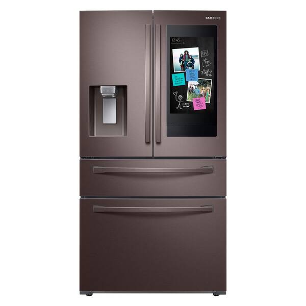 Samsung 22 2 Cu Ft Family Hub 4 Door French Door Smart Refrigerator In Fingerprint Resistant Tuscan Stainless Counter Depth Rf22r7551dt The Home Depot