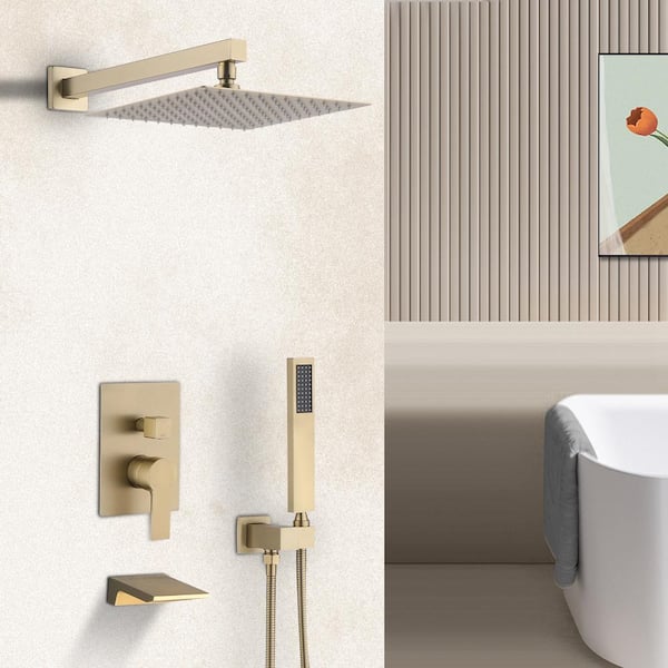 Single Handle 3-Spray Tub and Shower Faucet 1.8 GPM in. Brushed Gold Valve Included