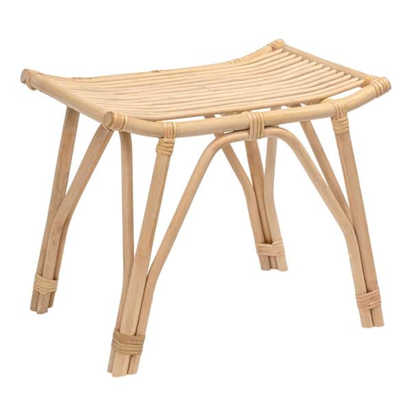 Gabriel 17.7 in. H Modern Bohemian Handcrafted Rattan/Teak Wood Curved Seat Accent Stool, Natural