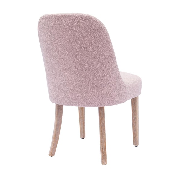 WESTINFURNITURE Plush Stain Resistant Boucle Upholstered Living Room Accent  Side Chair with Natural Wood Finish Legs in Dusty Pink ID306-DP
