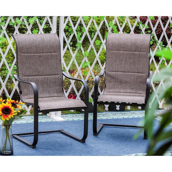 Black Sling Mesh Steel Frame PHI VILLA 2 Pieces Patio Spring Motion Metal Dining Chairs Bistro Backyard Chairs Weather Resistant Garden Outdoor Furniture