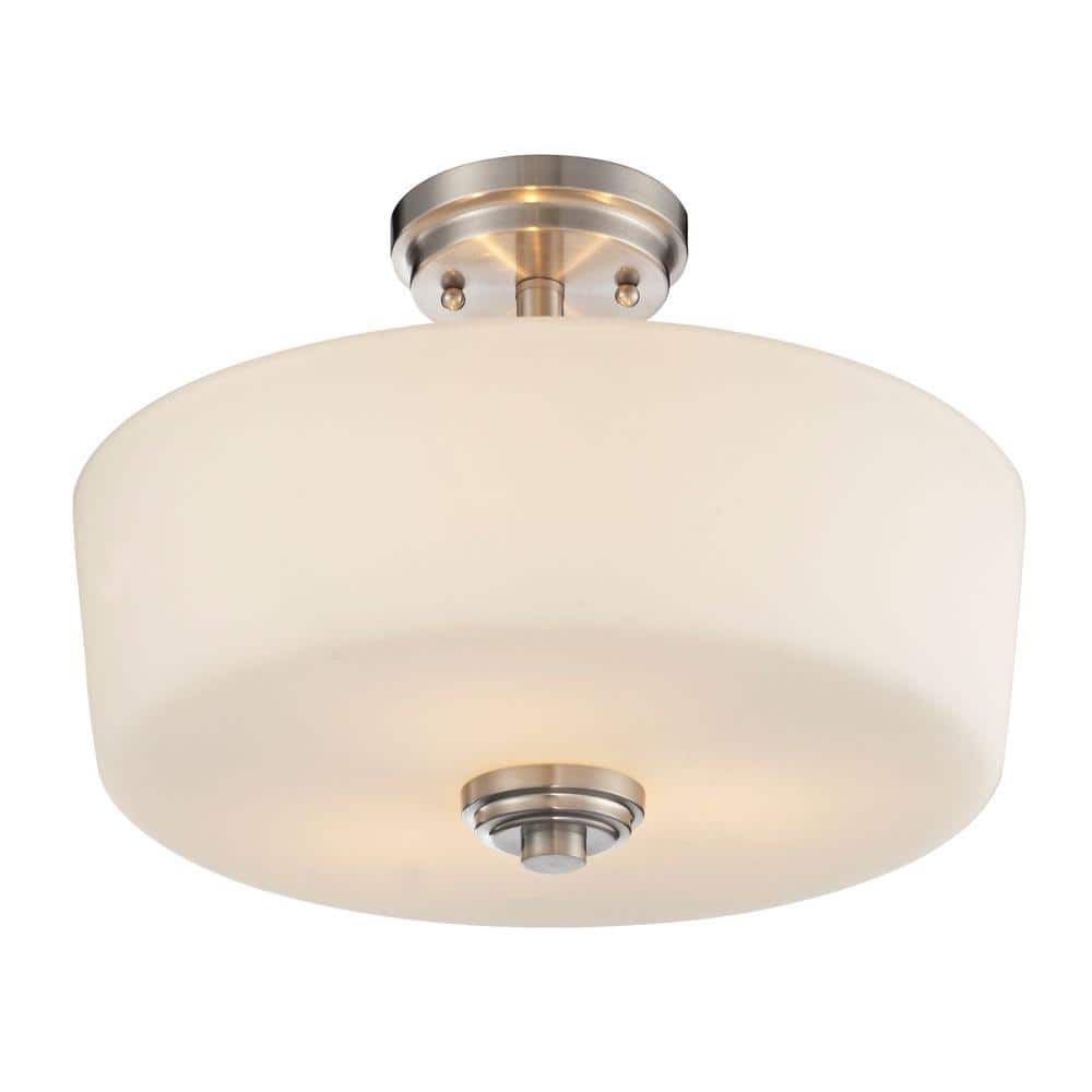 Lamina 14.375 in. 3-Light Brushed Nickel Semi-Flush Mount with Matte Opal S