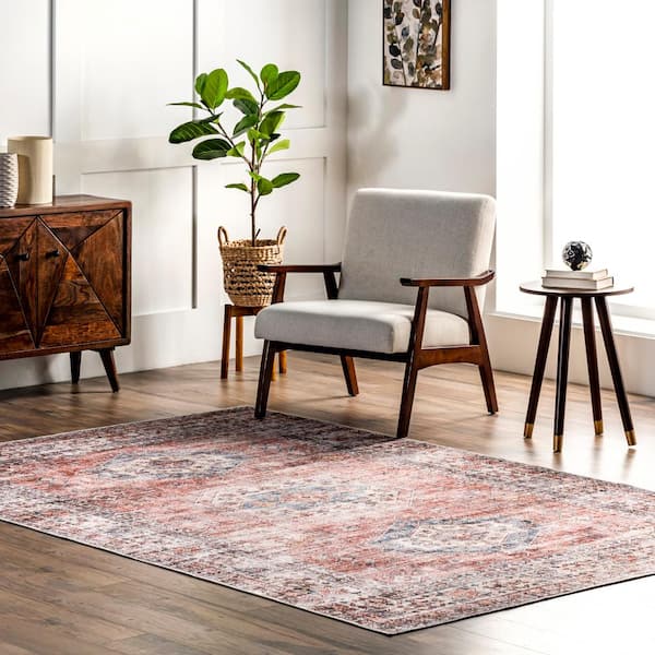 Desna Machine Washable Faded Vintage Peach Doormat 3 ft. x 5 ft. Accent Rug Area Rug