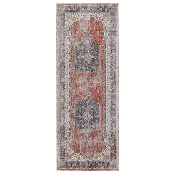 8 Ft Medallion Runner Area Rug Rug151218, Red Gray And White Area Rugs