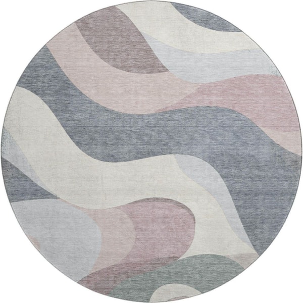 Mayfield Premium Machine Washable Abstract AMF2186 Blush 8 ft. x 8 ft. Round Rug