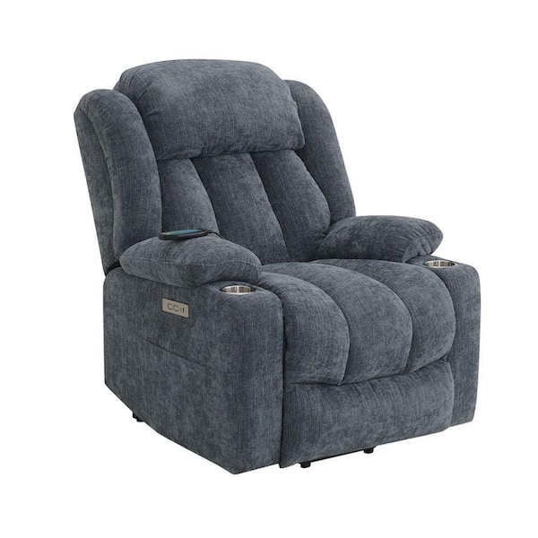 Omarion Blue Chenille Power Recliner w/ Lift and Heating and Massage