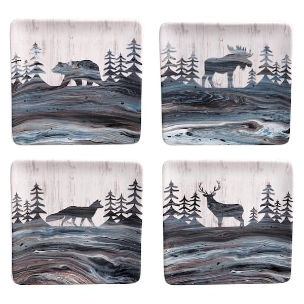 Fluidity Lodge 4-Piece Seasonal Multicolored Earthenware 8.5 in. Dessert Plate Set (Service for 4)
