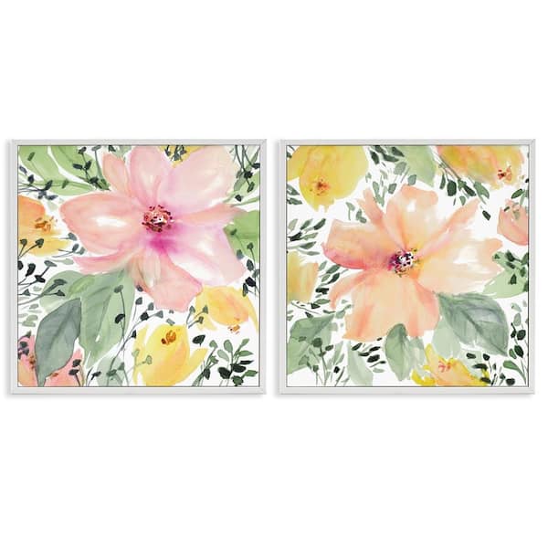 Stupell Industries Large Pink and Coral Bloom by Lanie Loreth 2-Pieces White Framed Nature Giclee Art Print 24 in. x 24 in.