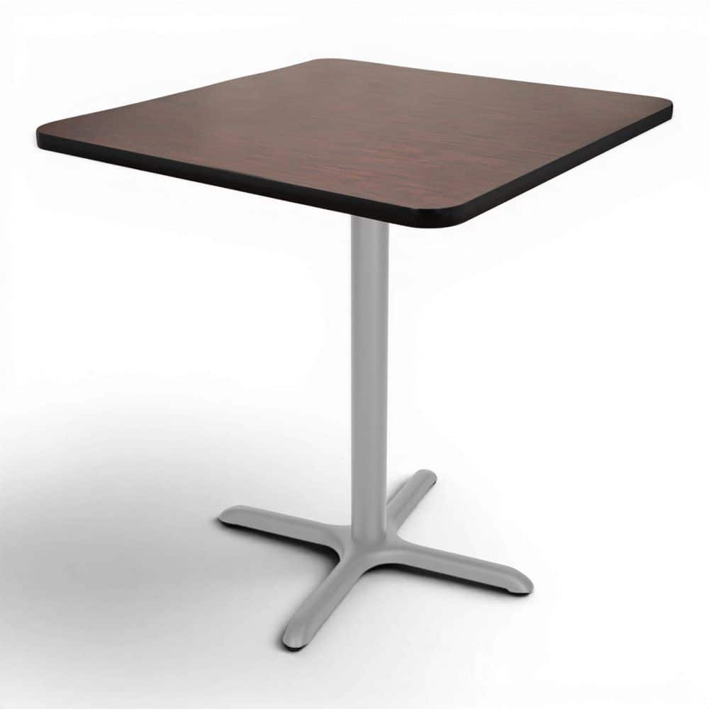 Bennet Cafe Table Mahogany Wood Top with Soft Grey Metal Frame 36 in. Pedestal Base Dining Table Seats 2