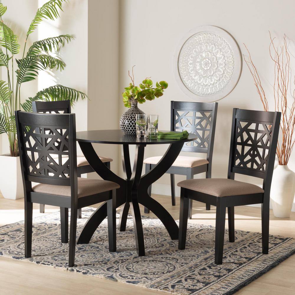 Baxton Studio Lena Modern Beige Fabric and Dark Brown Finished Wood 5 Piece Dining Set
