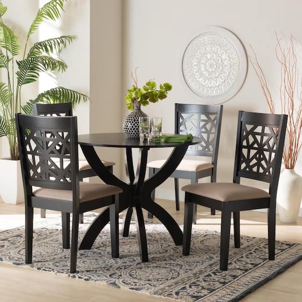 Baxton Studio Lena 5-Piece Beige and Dark Brown Wood Top Dining Set ...