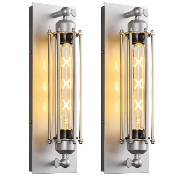 Home Lighting 4.72 in. 1-Light Silver-Plated Industrial Wall Sconce with E26 Base Wall Mounted for Corridor, 2-Pack