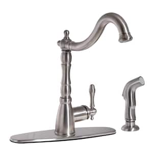 Oakmont Single-Handle Standard Kitchen Faucet with Side Sprayer in Satin Nickel