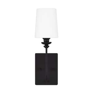 Bellevue 1-Light Black Wall Sconce with Frosted White Glass Shade