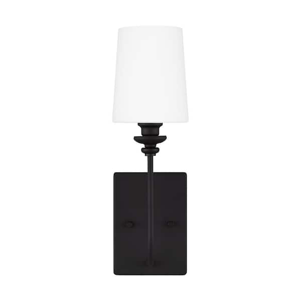 Generation Lighting Bellevue 1-Light Black Wall Sconce with Frosted White Glass Shade