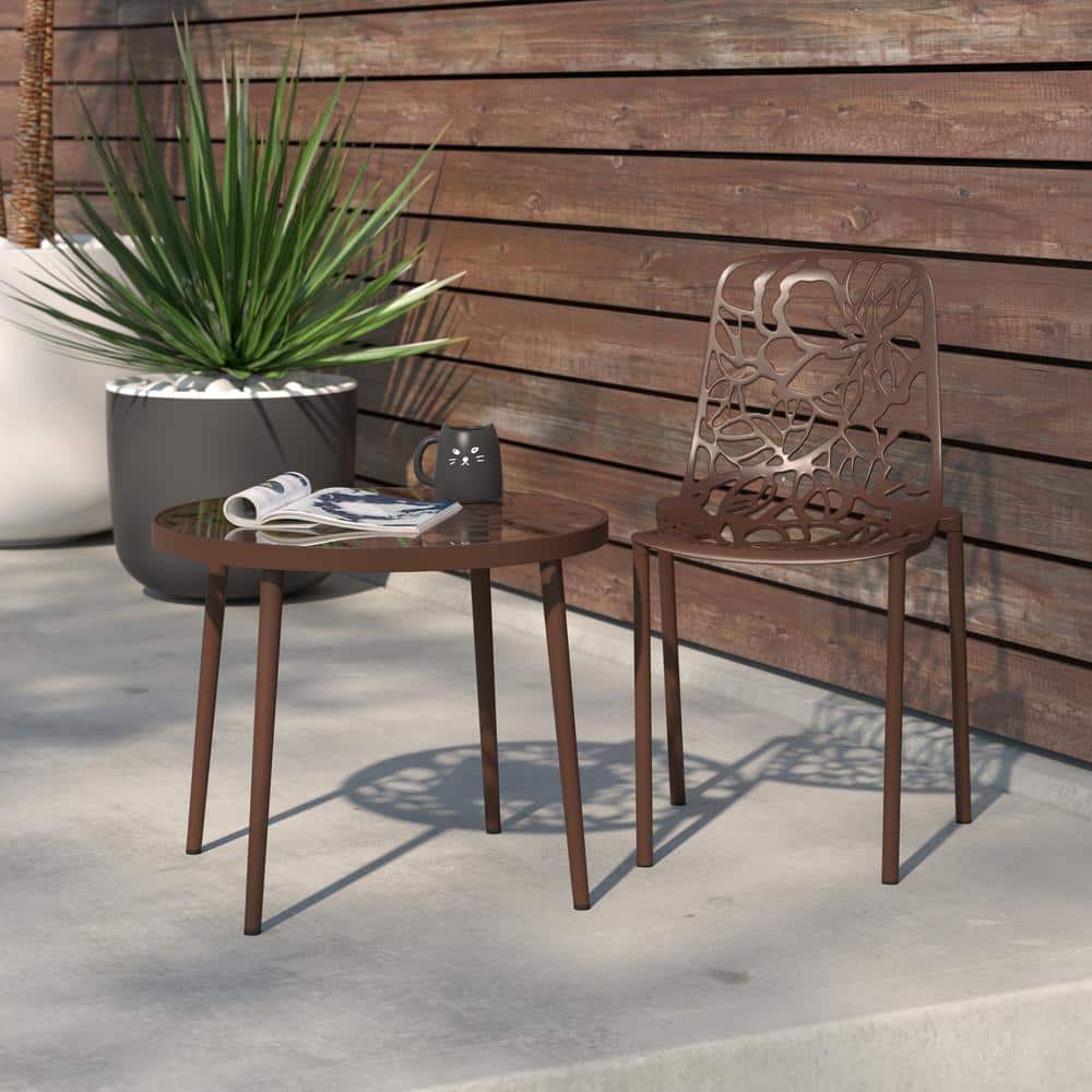 Devon Brown Aluminum Cut-Out Design Modern Outdoor Chair