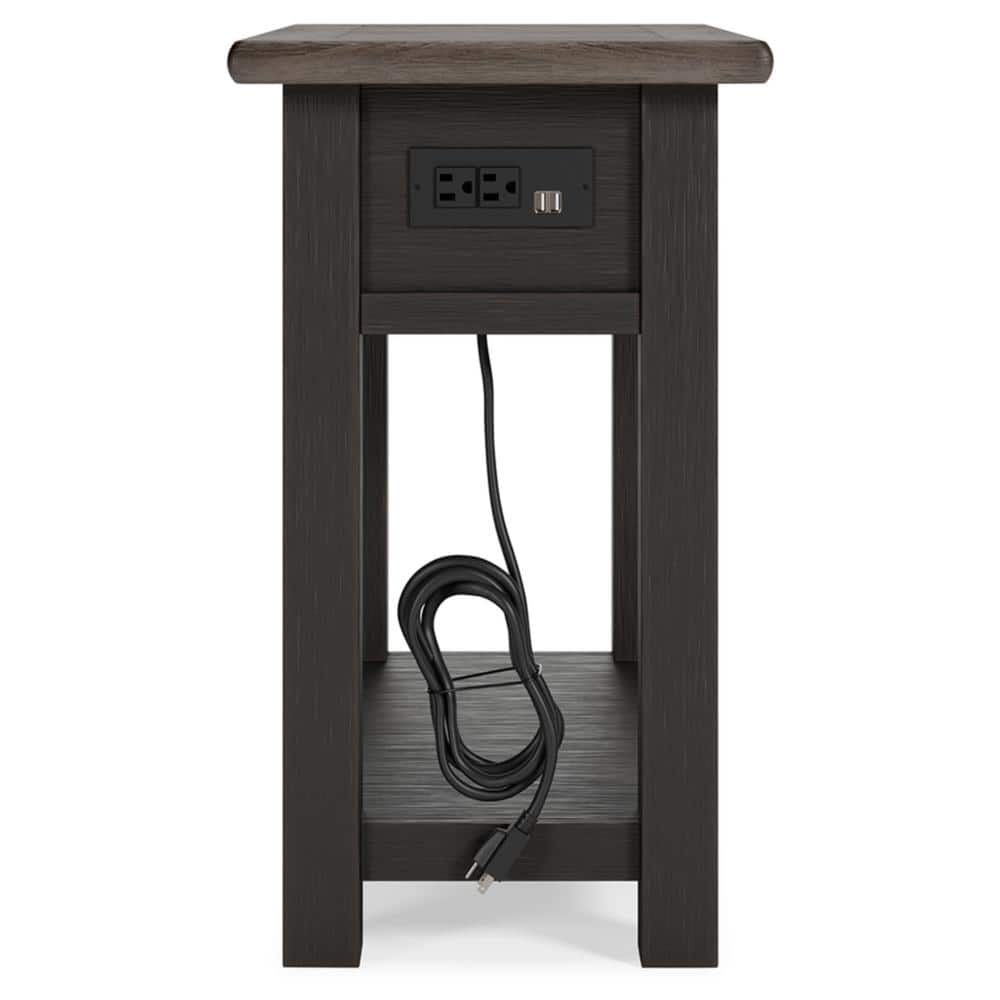 Modern Tyler Creek 14'' Chairside End Table with USB Ports, Black/Brown